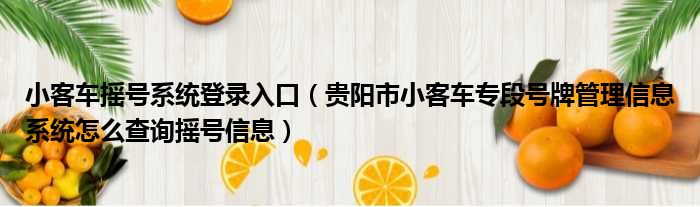 小客车摇号系统登录入口_贵阳市小客车专段号牌管理信息系统怎么查询摇号信息介绍