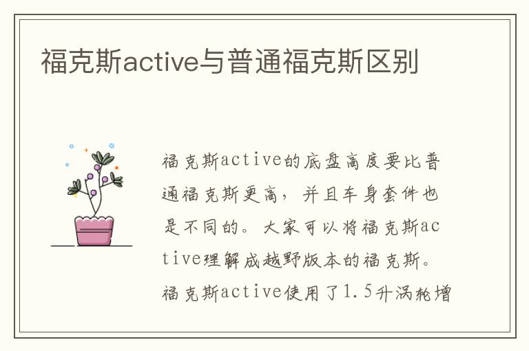 福克斯active与普通福克斯区别