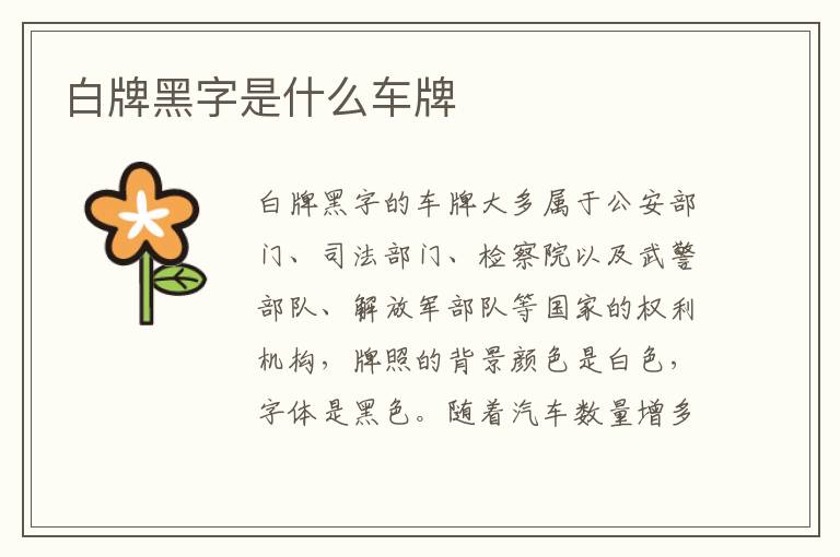 白牌黑字是什么车牌