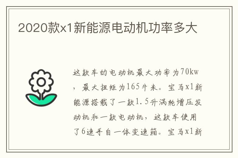 2020款x1新能源电动机功率多大