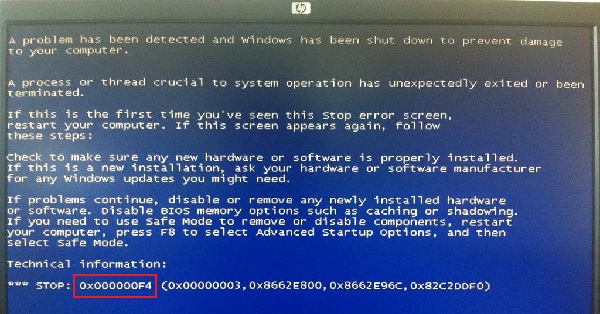 蓝屏代码0x00000f4解决方法