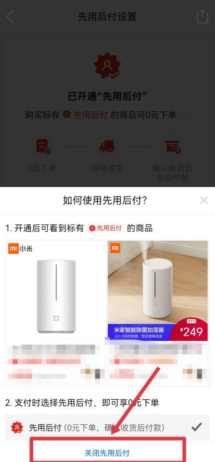 怎么关闭先用后付设置